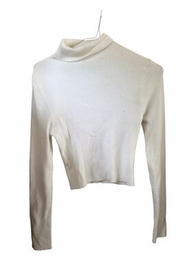 Cream Ribbed Turtleneck Long Sleeve Top
